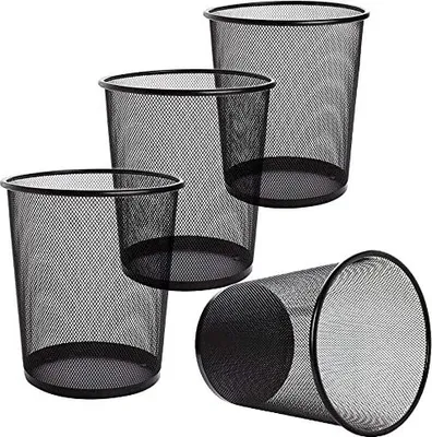 Produktbild von Tebery 4 Stück Papierkorb aus Drahtgeflecht, 12L Metall Mülleimer, Büro Abfalleimer, Papiereimer, für Küche, Heimbüro, Schlafsaal, Schwarz