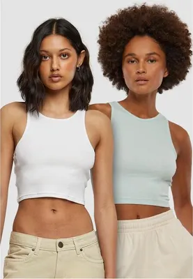 Immagine prodotto di Urban Classics Donna Cropped Rib Top 2-Pack frostmint+white - XL