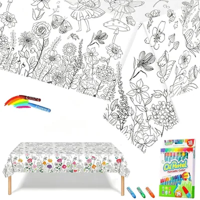 Produktbild von Ausmaltischdecke Kinder Schmetterling Papier 137x274 cm mit 18 Malstiften