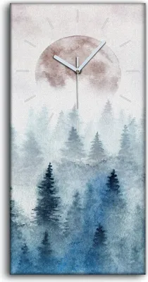 Produktbild von Wanduhr Uhr Wandbild Leinwand Quarz 30x60 Landschaft mit nebligen Wald und Mond - weiße Hände