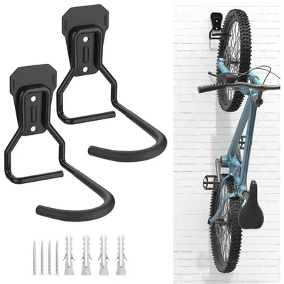 Obrázok produktu pre Držiak na bicykel, 2 kusy, tvar L, vertikálne uchytenie, úspora miesta, nosnosť do 35 kg, čierna farba