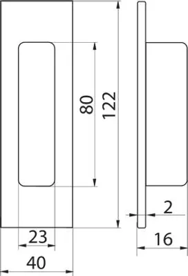 Zdjęcie produktu dla Wbudowany uchwyt do drzwi przesuwnych z zatrzaskiem FH383 (122x39 mm), wykończenie nikiel satyna