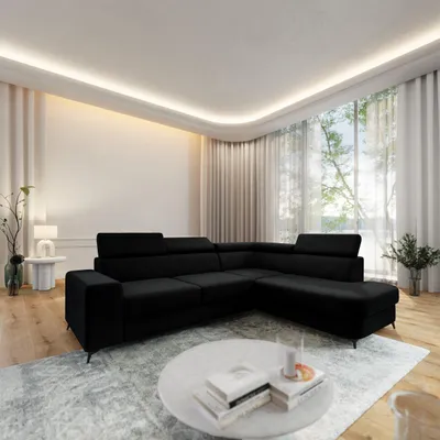Produktbild von Masseno Ecksofa ALVORO R-S mit Schlaffunktion L-Form, Sofa mit Bettkasten, Wohnzimmersofa, Couch, Soffa, Bettsofa, Couchgarnitur- Schwarz, MATT VELVET 99