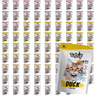 Obrázok produktu pre TufTuf | Krmivo pre mačky – zmes príchutí – súprava mokrého krmiva v sáčkoch 80 × 100 g – mokré krmivo pre mačky