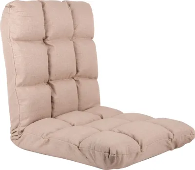 A beige floor chair with a tufted back and seat, shown against a white background.