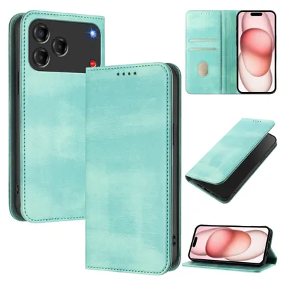 Obrázek produktu pro Pouzdro pro ZTE Blade V80 Design/V80 Vita/nubia V80 Design, vintage kožené pouzdro s RFID ochranou, přihrádkami na karty, stojánkem Tyrkysový