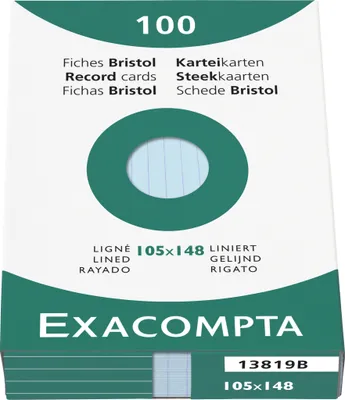 Produktbild von Exacompta 13819B Exacompta, Karteikarten A6 liniert, grün, Faltschachtel mit 100 Stück - Azurblau