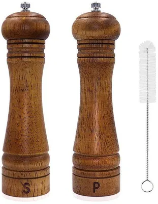 Image de Moulin à poivre et à sel Moulin à herbes en bois Grand avec brosse de nettoyage 20 cm