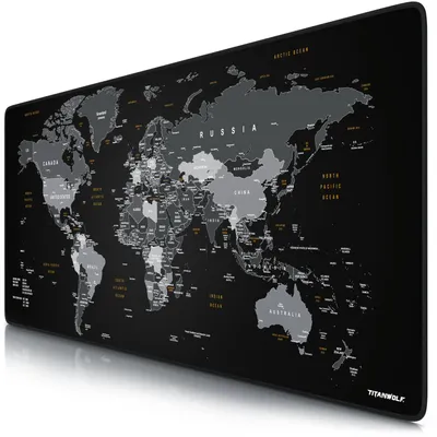 Imagen del producto de Alfombrilla para ratón Titanwolf Gaming XXL, 900 x 400 x 3 mm, base para escritorio, lavable, base antideslizante, velocidad y precisión, diseño de mapa mundial
