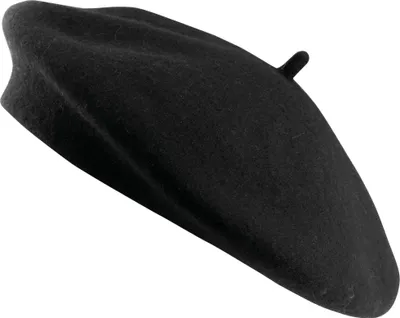 A black beret is shown against a white background.