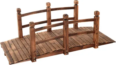 Produktbild von GOPLUS Holzbrücke Holzbruecke aus Tannenholz, Gartenbruecke bis 100 kg, Teichbruecke Braun, Zierbruecke mit Gelaender, 150x67x55cm