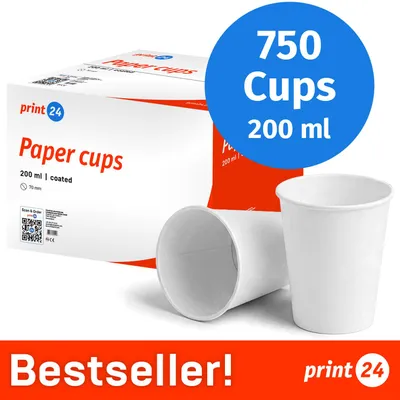 Productafbeelding van NIEUW: print24 Kartonnen bekers, 200 ml, onbedrukt, wegwerpbekers, 750 stuks