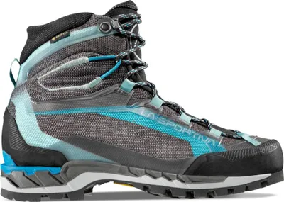 La Sportiva Trango Tech Woman GTX Bergschuh in Grau mit hellblauen Akzenten und schwarzer Sohle