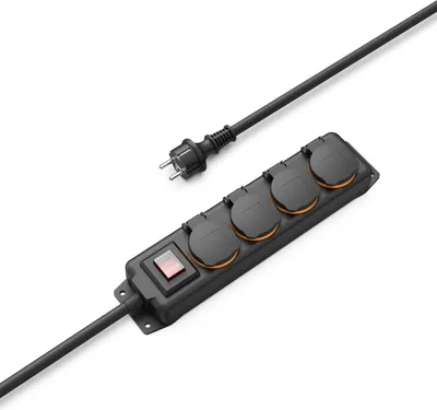 Produktbild von Hama Steckdosenleiste 4-fach, Außen, IP44, 2m, Schalter, 45° Steckdosen,