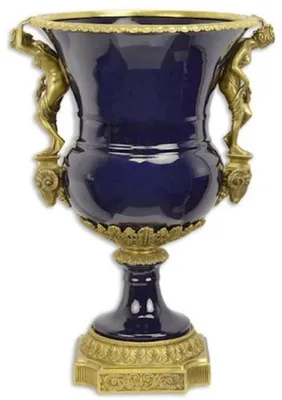 Produktbild von Casa Padrino Barock Porzellan Vase Dunkelblau / Messingfarben 43,4 x 37,5 x H. 60 cm - Prunkvolle Blumenvase - Deko Accessoires im Barockstil