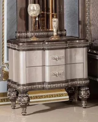 Produktbild von Casa Padrino Luxus Barock Nachtkommode Grau / Schwarz / Gold - Prunkvoller Barockstil Nachttisch mit 2 Schubladen - Luxus Schlafzimmer Möbel im Barockstil - Barock Möbel - Barock Interior