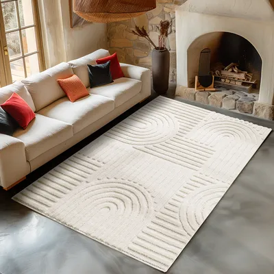 Produktbild von Carpetsale24 Hochflor Teppich Wohnzimmer Skandinavische Boho Design 3D Optik Teppich Shaggy Flauschig Weich Grösse 160x230 cm