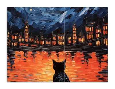 Produktbild von Wallario Herdabdeckplatte aus Glas, Größe 70 x 52 cm 2-teilig, Motiv Blick eines Nachtwächters