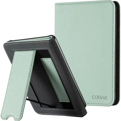 Image de Étui pour liseuse électronique de 6 pouces, avec fermeture magnétique et fonction de veille/réveil automatique (vert matcha, avec support)