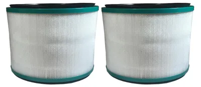 Two cylindrical air filters are shown side-by-side against a white background.