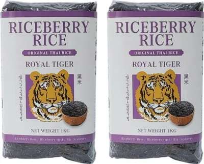 Produktbild von Royal Tiger Riceberry Reis, 2x 1kg Beutel, schwarzer Reis, Jasminreis