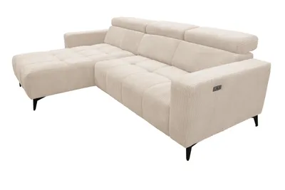 Image de Canapé d'angle moderne Nicolette Beige avec fonction relax électrique et appuie-tête réglables