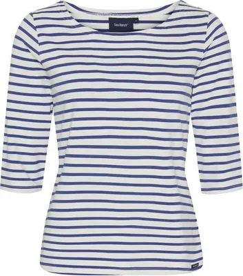 Immagine prodotto di Maglietta da donna Sea Ranch a maniche 3/4 "Marina" a righe con scollo a barchetta - Maglietta estiva a righe con protezione UV, colore Bianco-Blu Monaco, taglia M
