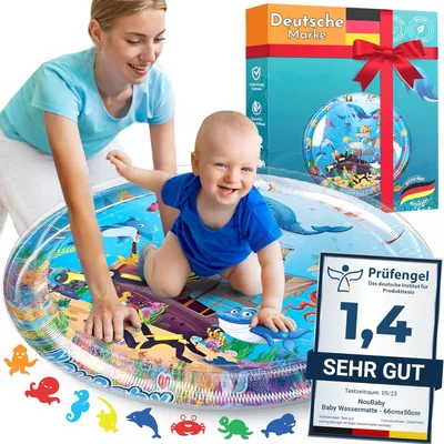 Produktbild von NouBaby® XXL Wassermatte Baby BPA-frei – Sensorik Wasserspielmatte für Bauchlage, Aqua Spielmatte, Tummy Time Spielzeug, Baby Spielmatte für Jungen & Mädchen ab 3 Monaten
