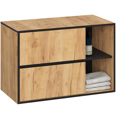 Zdjęcie produktu dla Szafka łazienkowa pod umywalkę z otworami AKORD VAMI Dąb Craft, Czarny 90 cm