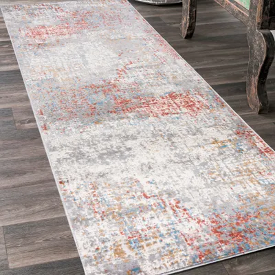 Produktbild von Teppichläufer 100 x 500 cm Grau Lachsfarben 2 Modern Läufer für Vorzimmer Eingangsbereich Schlafzimmer Küche Korridor Flur - Abstrakt Muster - G512C WHITE/SALMON