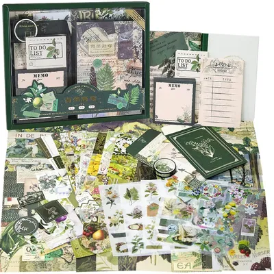 Immagine prodotto di Set di accessori per album di ritagli, 125 pezzi. Set per bullet journal con quaderno A6, adesivi, diario di viaggio, idea regalo fai-da-te, colore verde