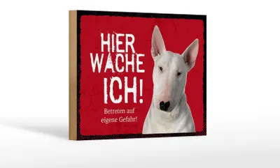 Produktbild von Holzschild Spruch 18x12 cm Bullterrier hier wache eigene Gefahr