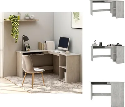 Obrázek produktu pro vidaXL Rohový psací stůl ve tvaru L, betonově šedý 120x140x75 cm, materiál na bázi dřeva - Psací stoly