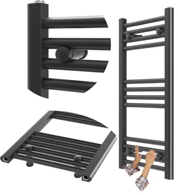 Obrázok produktu pre Granitan – kúpeľňový radiátor – sušič uterákov – 40 × 80 cm – čierny – ohrievač uterákov – BRENO