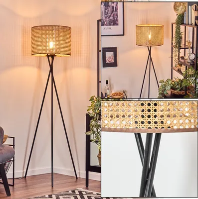 Produktbild von Varoni Stehlampe aus Metall/Rattan in Schwarz/Natur