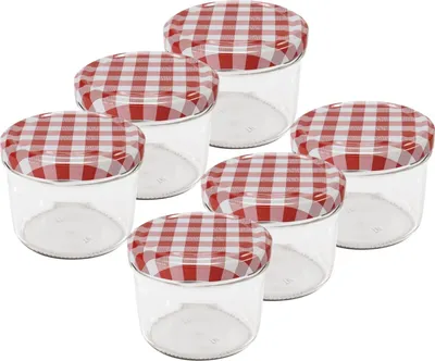 Produktbild von Einmachgläser Marmeladengläser 230ml rot -weißer Deckel - 6 Stück