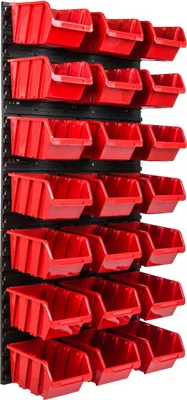 Image de Système de rangement Étagère d'atelier | 57 x 116 cm | 21 pièces Boîte | Étagère murale avec bacs empilables - Panneaux muraux Étagère à bacs extra-robuste Panneau perforé pour outils Étagère de rangement Étagère de garage