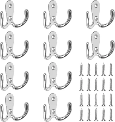 Produktbild von Wandhaken 10 Stück – Doppelhaken mit Schrauben – Kleiderhaken & Handtuchhaken – Garderobenhaken für Bad, Küche & Schlafzimmer – 5 x 4 cm - Weiß