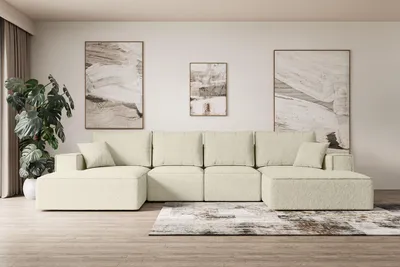 Produktbild von ALTDECOR Ecksofa mit Schlaffunktion und Bettkasten - Corner Sofa Eckcouch Couch U-Form universal, links/rechts angeordnet Schlafcouch Ausziehbar Wohnlandschaft SIERRA-U-S - 349x161x87 cm Beige