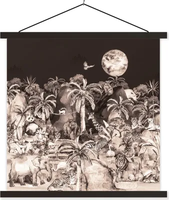 Produktbild von MuchoWow® Textilposter Dschungel - Tiere - Kinder - Bäume - Pflanzen 40x40 cm mit schwarzem Rahmen - Fotos