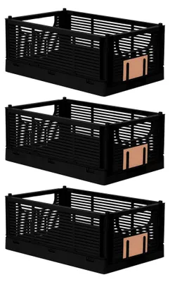 Produktbild von Faltbare Klappbox XL 3er Set stabiler Einkaufskorb stapelbarer Transportkorb Aufbewahrungskiste - Schwarz
