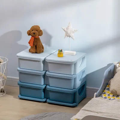 Produktbild von Kinder Aufbewahrungsbox mit Schubladen, Spielzeugkiste, Kinderzimmer Organizer, Blau | 75 x 37 x 56,5 cm | 3 Schubladen | Kunststoff