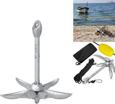 Produktbild von JOIEYOU Bootsanker 1.5KG Anker Boot Tragbarer Faltanker mit 10m Seil und Kletterschnalle Boot Zubehör für SUP Schlauchboote Kajaks Paddelboards