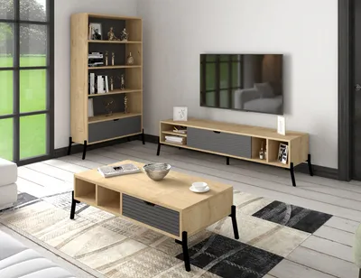 Produktbild von Skye Decor, Ponuse - Sapphire Oak, Anthracite, Wohnzimmermöbel-Set, Saphireiche, 100 % MELAMINBESCHICHTETE SPANPLATTEN, 160 x 40 x 36 cm
