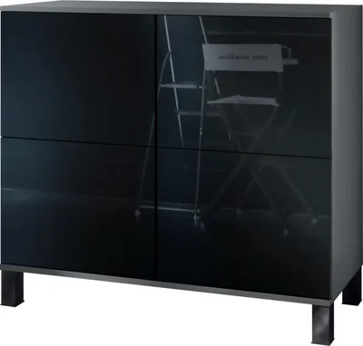 Produktbild von Vladon Kommode Rova V3, Moderner Küchenschrank mit 4 Push-to-Open Türen Anthrazit matt / Schwarz Hochglanz (92,5 x 84.5 x 35)