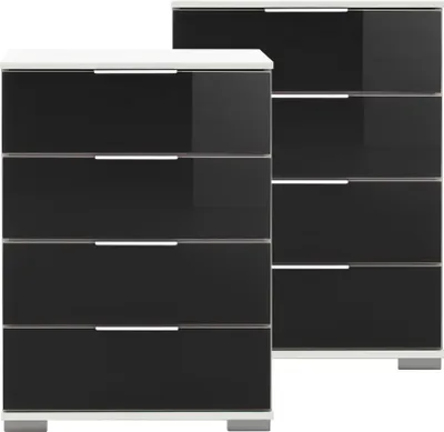 Produktbild von Schlafzimmer Nachttisch 2er Set, auch für Boxspringbett geeignet, in weiß mit schwarzem Glas ELSTRA-43, B/H/T ca. 52/74/38 cm
