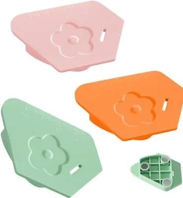 Obrázok produktu pre Ibenzoa® Magnetické vodítka na šitie pre šijací stroj – sada 3 kusov (zelená, ružová, oranžová) s mierkou, 6,7×4 cm, 40 g – fixovateľné vodítko pre rovné a zakrivené švy