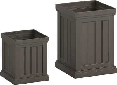 Zdjęcie produktu dla COSTWAY 2 donice kwadratowe, 48 cm/31,5 wysokości, donice odporne na warunki atmosferyczne, sztaplowane, donice z otworami drenażowymi, donice PP brązowe