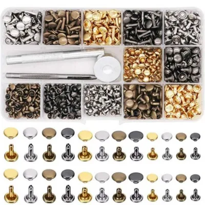 Produktbild von Doppelseitiges Nieten-Set, Metallbolzen, Bindungsschrauben-Sortiment mit Locher, 4 Farben