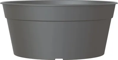 A gray oval planter pot is shown against a white background.